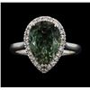 Image 1 : 14KT White Gold 3.51ct Green Tourmaline and Diamond Ring