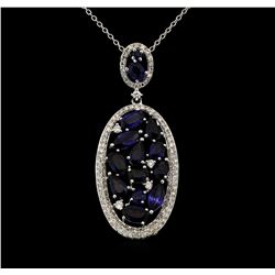 14KT White Gold 3.41ctw Sapphire and Diamond Pendant with Chain