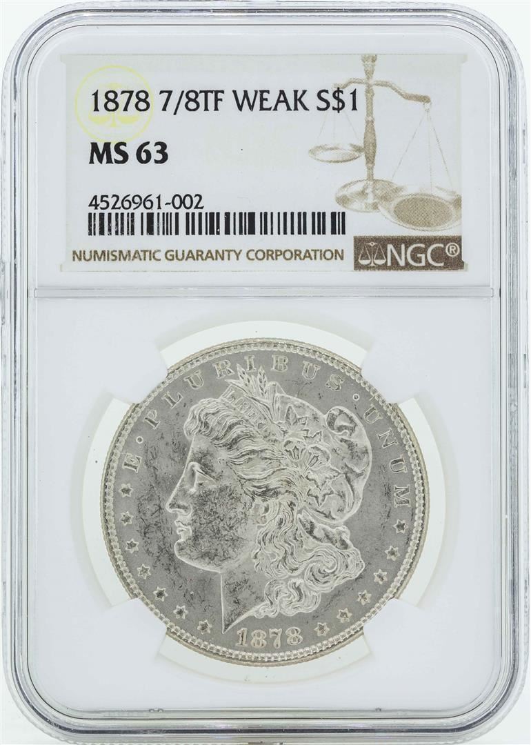 1878 7/8TF Weak $1 Morgan Silver Dollar Coin NGC MS63