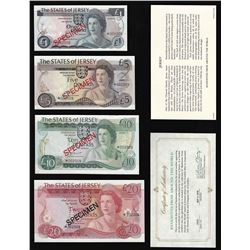 Set of (4) The States of Jersey Channel Islands Specimen Bank Notes