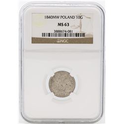 1840MW Poland 10 Groszy Coin NGC MS63