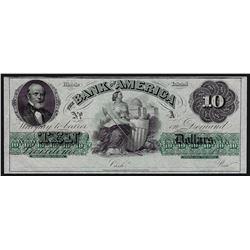 1800s $10 The Bank of America Rhode Island Obsolete Note