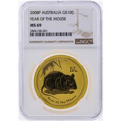 2008P $100 Australia Year of the Mouse Gold Coin NGC MS69