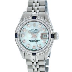 Rolex Ladies Stainless Steel Sapphire and Diamond Datejust Wristwatch