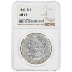 1887 $1 Morgan Silver Dollar Coin w/ Nice Toning NGC MS64