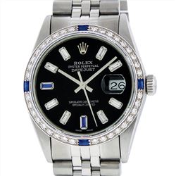 Rolex Mens Stainless Steel 1.00ctw Sapphire and Diamond Datejust Wristwatch