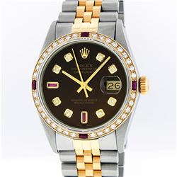 Rolex Mens Two Tone 14KT Yellow Gold 1.20ctw Diamond Datejust Wristwatch