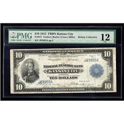 1918 $10 Large Size National Currency Note Kansas City Missouri PMG F12