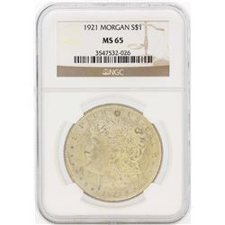 1921 $1 Morgan Silver Dollar Coin NGC MS65