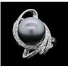 Image 1 : 14KT White Gold Tahitian Pearl and Diamond Ring