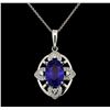 Image 1 : Platinum 5.40ct Sapphire and Diamond Pendant with Chain