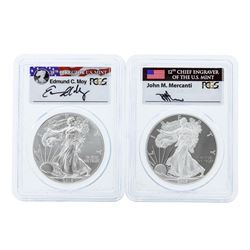 Lot of (2) 2015 & 2015-W $1 American Silver Eagle Coins PCGS MS70 & PR70DCAM