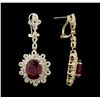 Image 2 : 14KT Yellow Gold 15.16ctw Ruby and Diamond Earrings