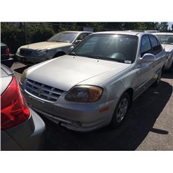 2003 HYUNDAI ACCENT, 4 DOOR SEDAN, GREY, VIN #KMHCG45C53U418906, 212,331 KMS, GAS, 4CYL, AUTOMATIC,