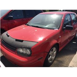 2002 VOLKSWAGEN GOLF, 4 DOOR, RED, VIN # 9BWGK21J424007207