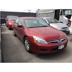 2007 HONDA ACCORD, 4DOOR, RED, VIN # 1HGCM66557A802086