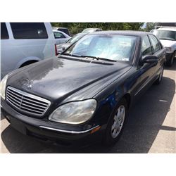 2001 MERCEDES S430, 4 DOOR, BLACK, VIN # WDBNG70J11A146677