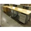 Image 1 : TWO 48'' X 24'' MAPLE UTILITY TABLES AND TWO MATCHING PEDESTALS