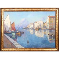 Vincent Manago, French, Fishing Village, Oil Painting
