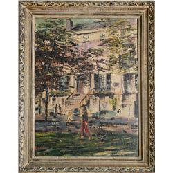 Bastone, Walking with Dog in Greenwich Village, Oil Painting
