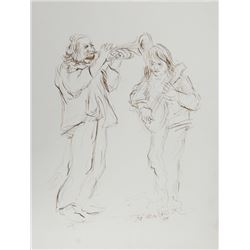 Ira Moskowitz, Band Duo (Trumpet and Electric Guitar), Ink Drawing