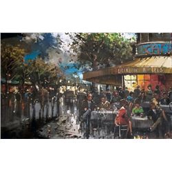 Henri Renard, Paris Cafe Corner, Oil Painting