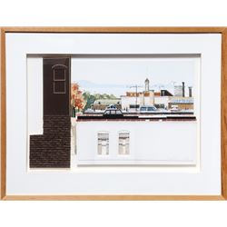 Guenther Riess, View to Long Island Sound (Greenwich Ave. Rooftop), Watercolor Painting with 3-D Pap