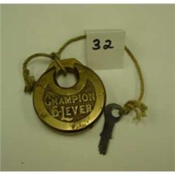 Antique CHAMPION 6-Lever Lock w/Key