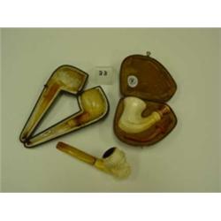 3 MEERSCHAUM Pipes - 2 w/Cases