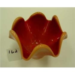 VIKING Coral & Peach Crimped Glass Bowl