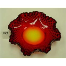 FENTON Amberina Hobnail & Ruffled Bowl