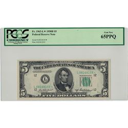 1950-B $5 PCGS Gem New 65PPQ Federal Reserve Note