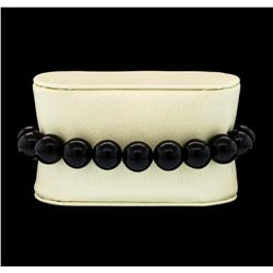 Silver Bead Bracelet with Diamond Clasp