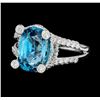 Image 1 : 6.94 ctw Blue Zircon And Diamond Ring - 18KT White Gold