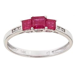 0.75 ctw Ruby and Diamond Ring - 14KT White Gold