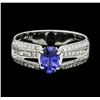 Image 2 : 0.70 ctw Diamond and Sapphire Ring - 18KT White Gold