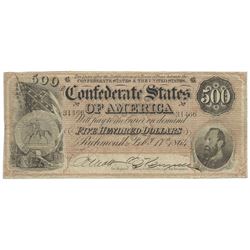1864 $500 Condferate States of America Note