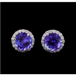 4.00 ctw Tanzanite and Diamond Earrings - 14KT White Gold