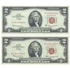 Image 1 : 1963 $2 Uncirculated Red Seal Bill Lot of 2