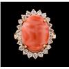 Image 2 : 9.47 ctw Coral and Diamond Ring - 14KT Rose Gold