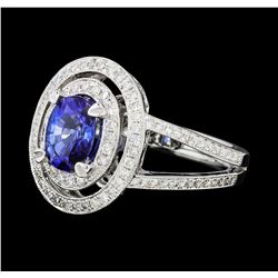 1.55 ctw Blue Sapphire And Diamond Ring - 18KT White Gold