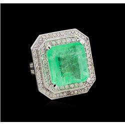 GIA Cert 19.14 ctw Emerald and Diamond Ring - 14KT White Gold