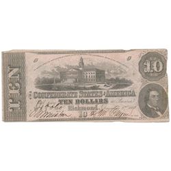 1862 $10 The Confederate States of America Note T-52 CC