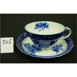 Flow Blue TOURAINE Tea Cup & Saucer 