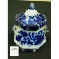 1800s FLOW BLUE Biscuit/Cracker Jar