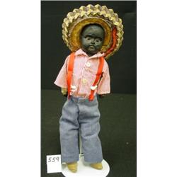 Early 1900's Black Doll Tin/Kid/Straw