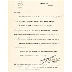 ANSEL ADAMS Signed Letter, Self Portrait Drawing Mentioning Hawaii Photography