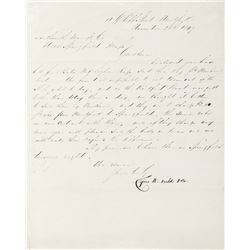 CYRUS W. FIELD, Signature On Letter Dated 1849, First Atlantic Telegraph Cable