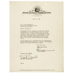 F. SCOTT FITZGERALD Autograph Typed Document Signed on MGM Pictures Letterhead