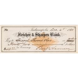 1889 President-Elect BENJAMIN HARRISON Signed Check PSA/DNA Near Mint-Mint 8